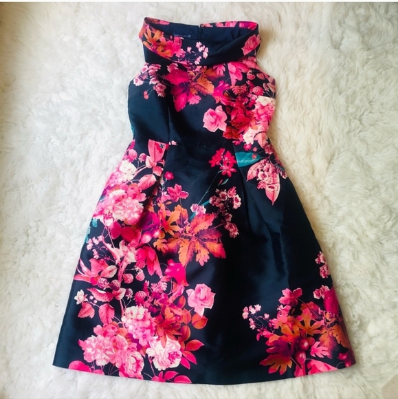 RSVP by Talbots sz 14 fall floral print navy pink lined dress with pockets - Picture 4 of 12